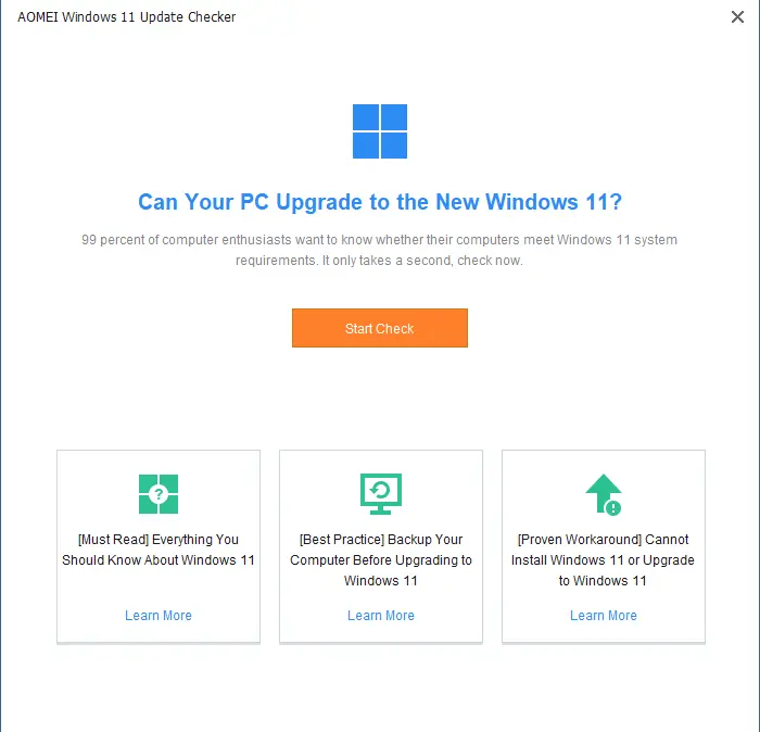 AOMEI Windows 11 update checker