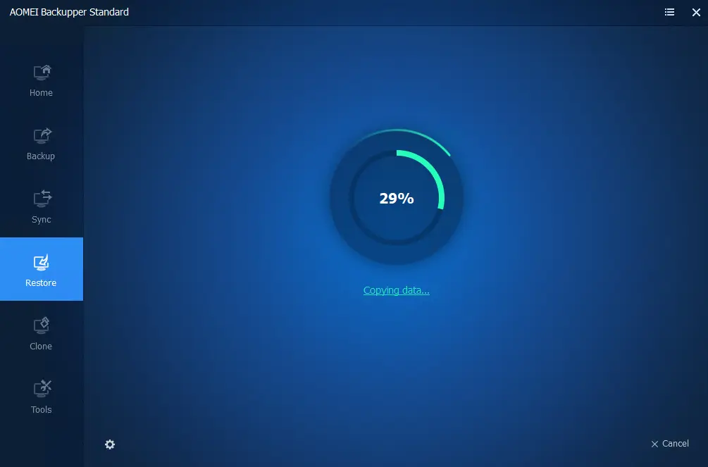 AOMEI backupper copying data
