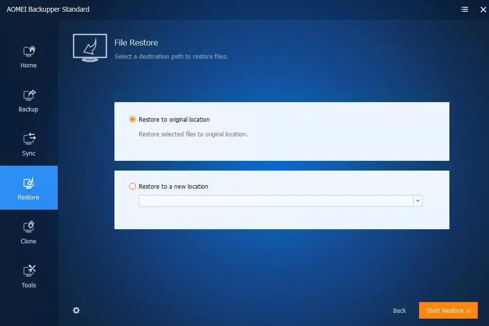 AOMEI restore to original location