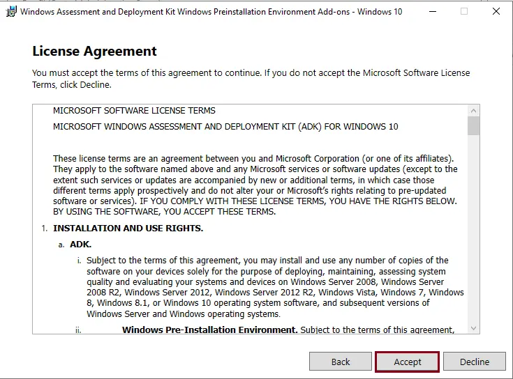 Accept Microsoft license agreement