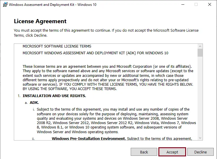 Accept Microsoft license terms