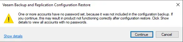 Account with no password Veeam