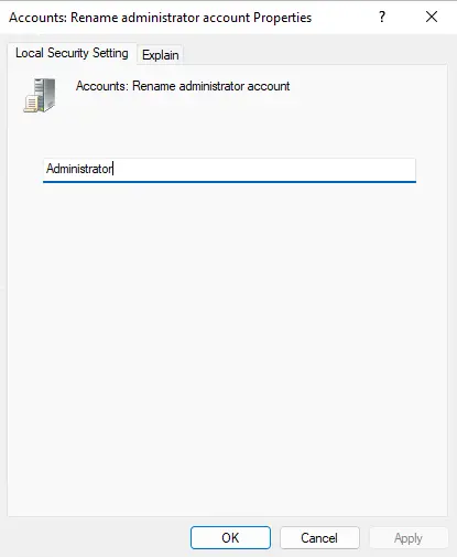 Accounts rename administrator account