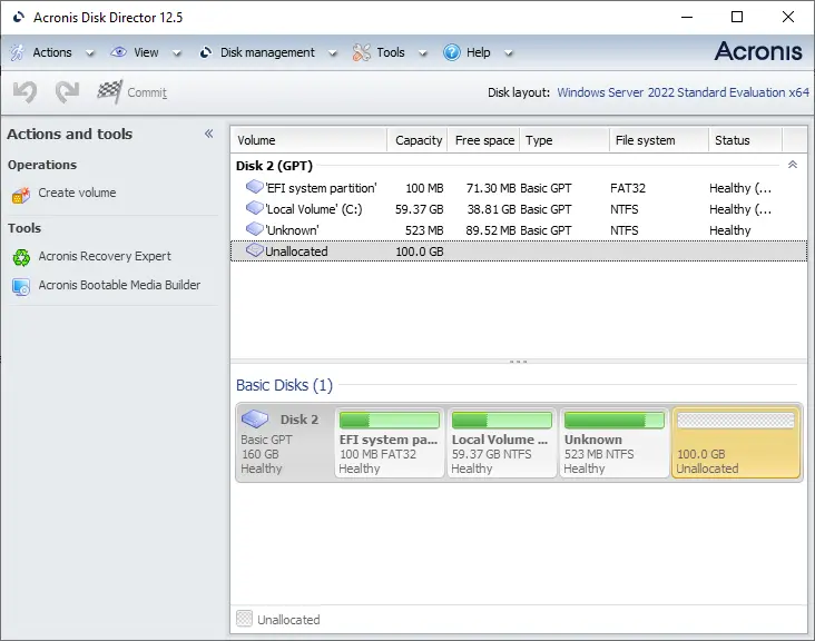 Acronis disk director interface