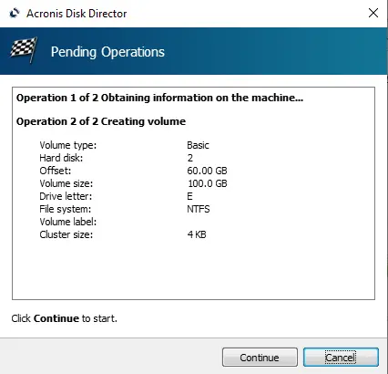 Acronis disk director pending operations