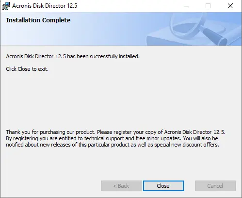 Acronis disk director successfully installed