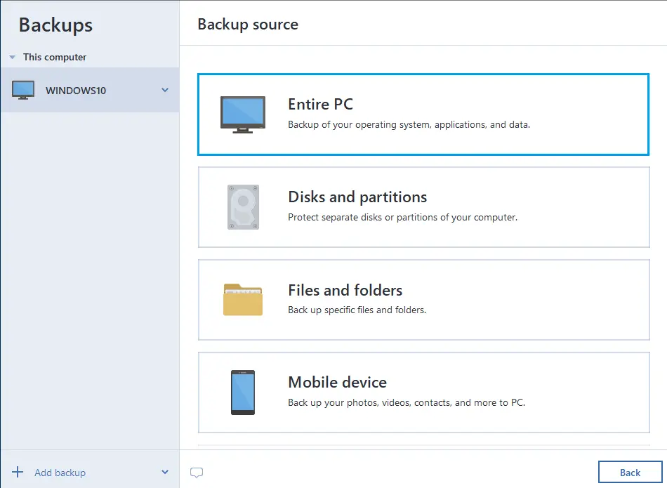 Acronis true image backup source