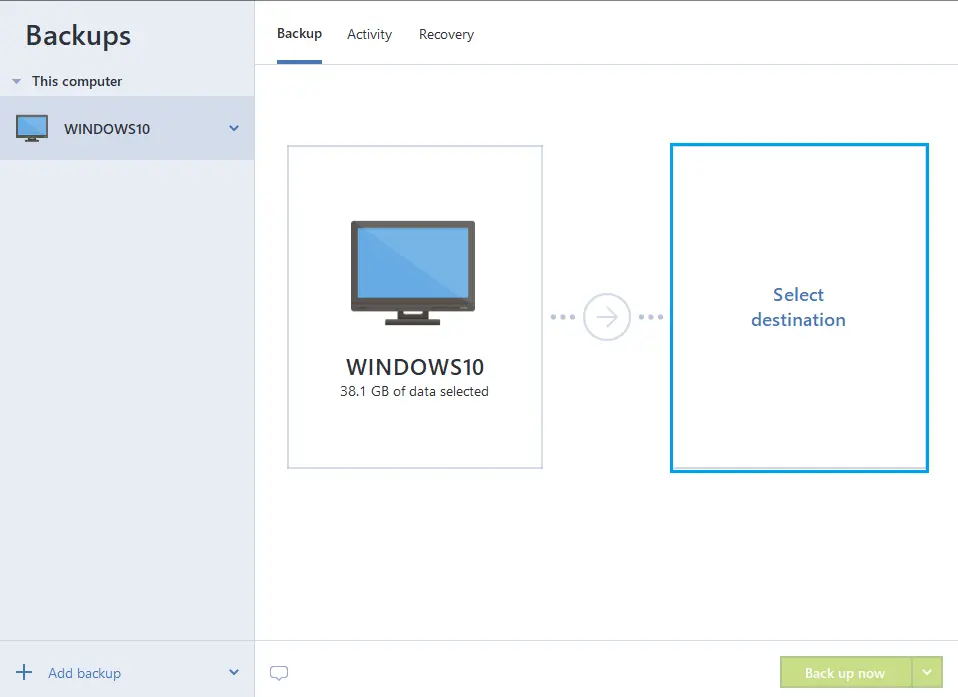 Acronis true image destination