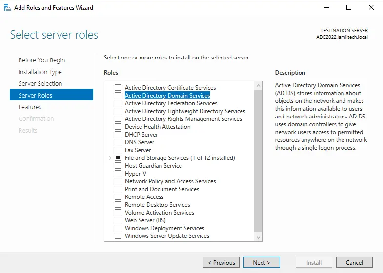 Active Directory select roles