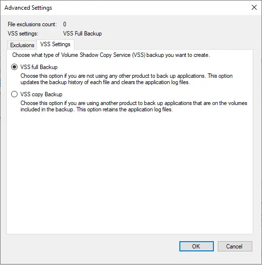 Active directory backup advanced settings