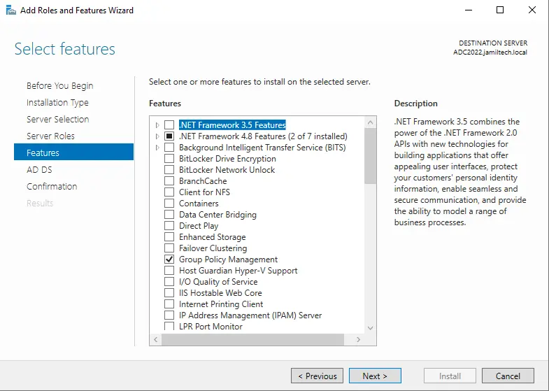 Active directory select features