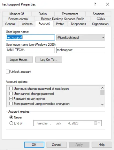 Active directory user properties