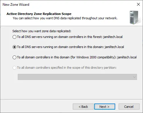 Active directory zone replication scope