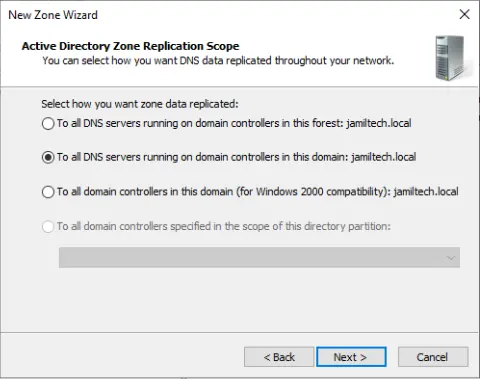 Active directory zone replication scope