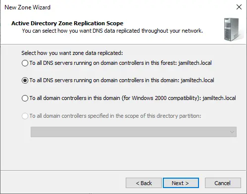 Active directory zone replication scope