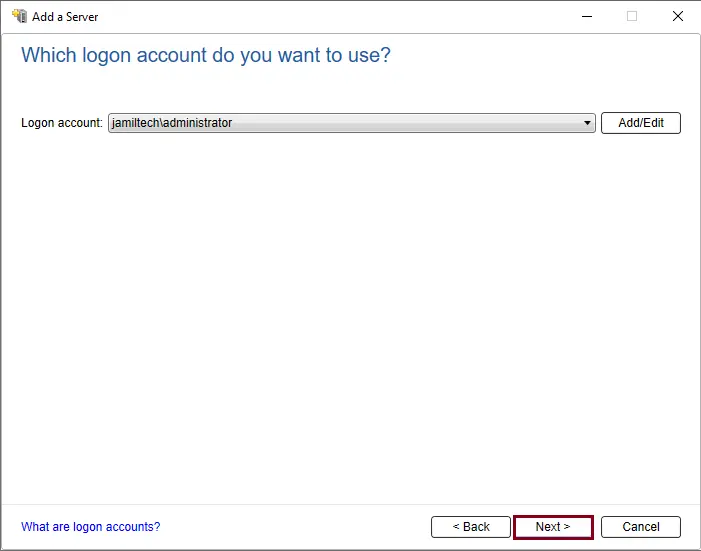 Add Hyper-V host logon account