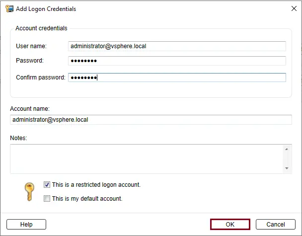 Add Logon credentials Backup Exec