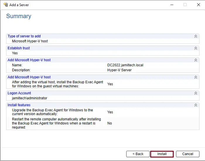 Add Microsoft Hyper-V host Veritas