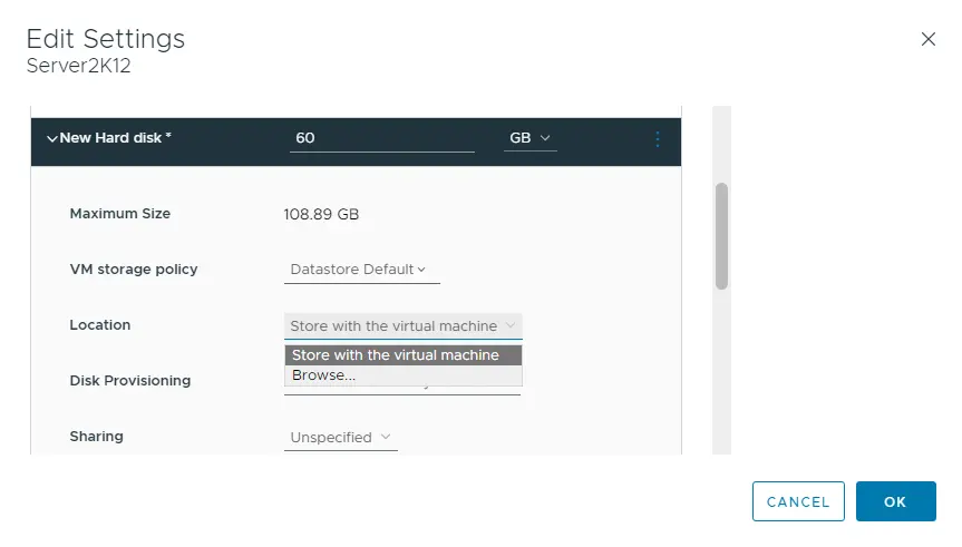 Add VM new hard disk