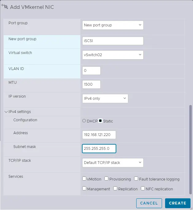 Add VMkernel NIC