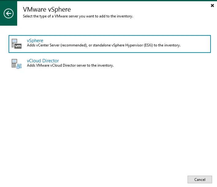 Add VMware vSphere server Veeam