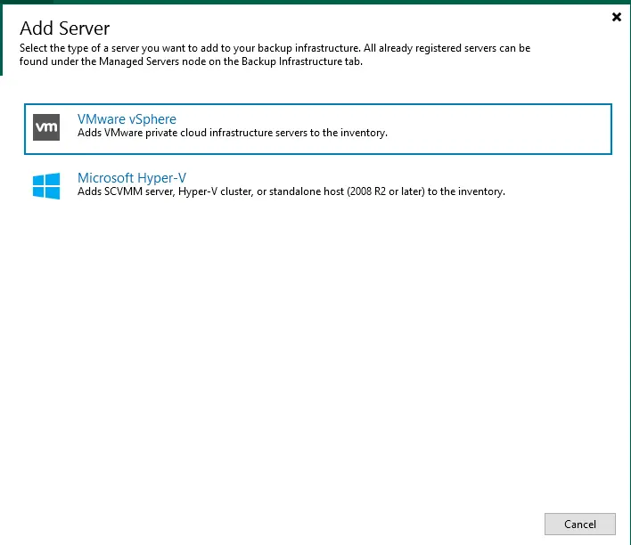 Add VMware vSphere vCenter server Veeam