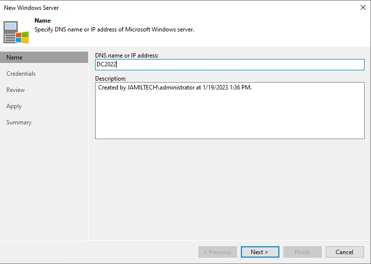 Add Windows Server in Veeam