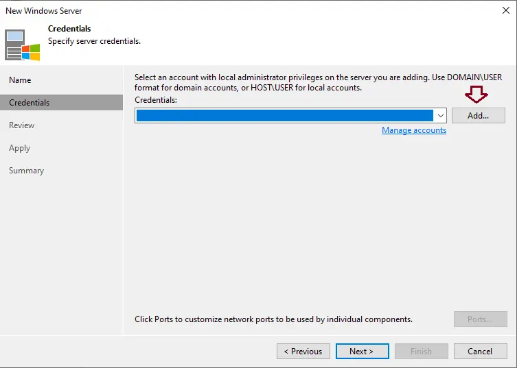 Add Windows server credentials