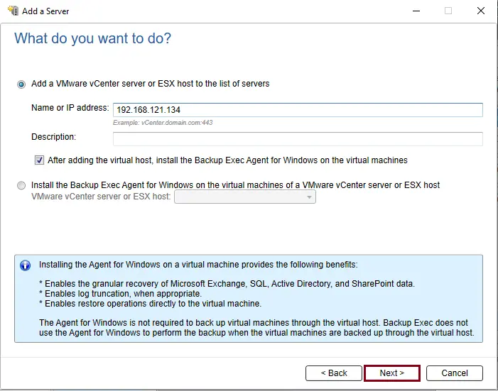 Add a VMware ESX host Veritas