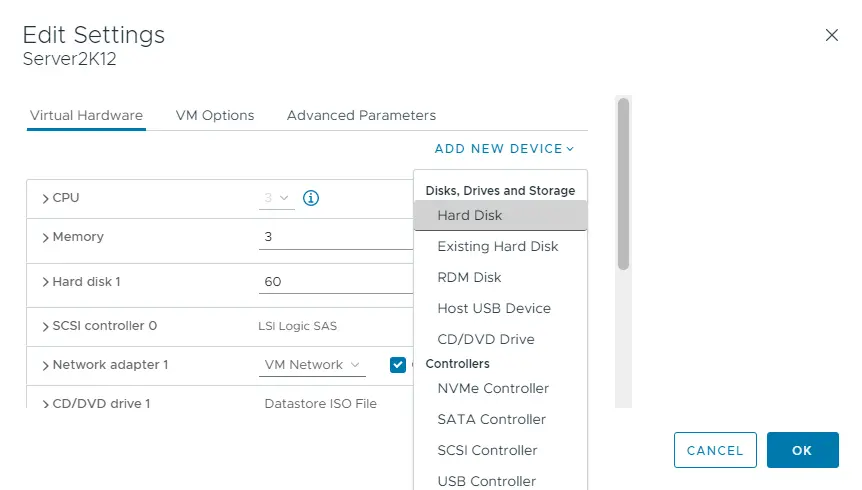 Add additional hard disk VM