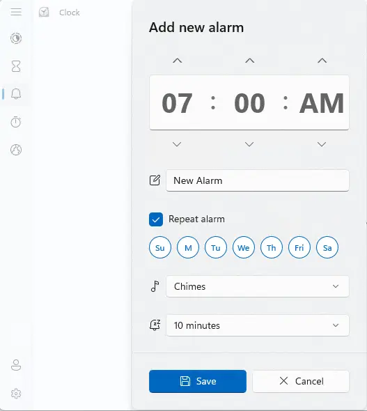 Add alarm in Windows 11