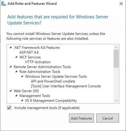 Add features WSUS role