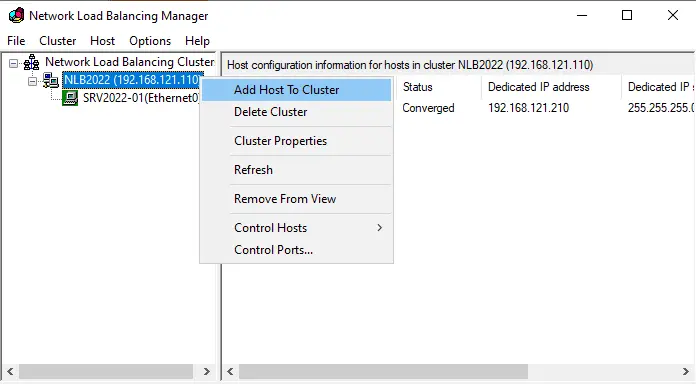 Add host to cluster NLB