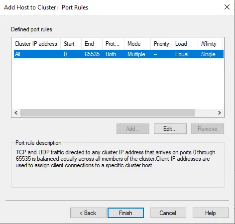 Add host to cluster port rules