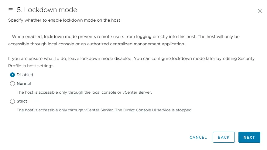 Add host to vCenter lockdown mode