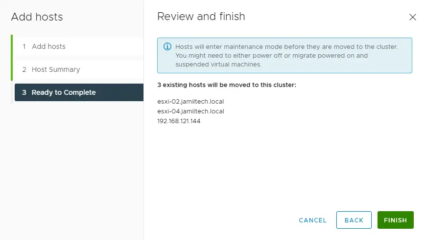 Add hosts ready to complete