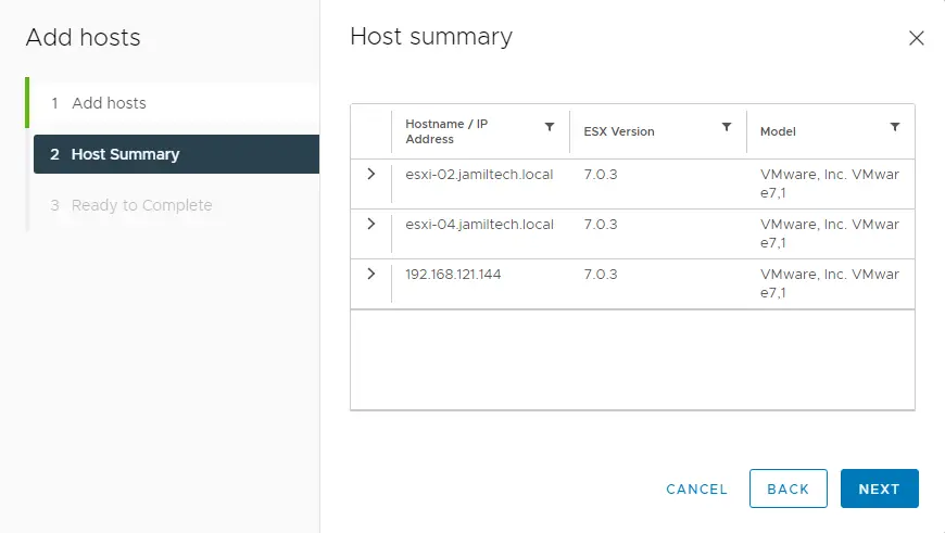 Add hosts summary