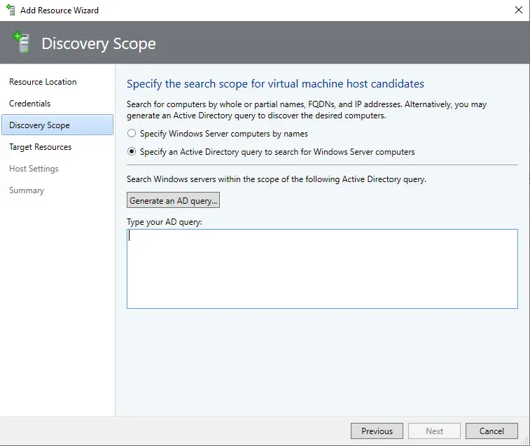 Add hyper-v cluster discovery scope