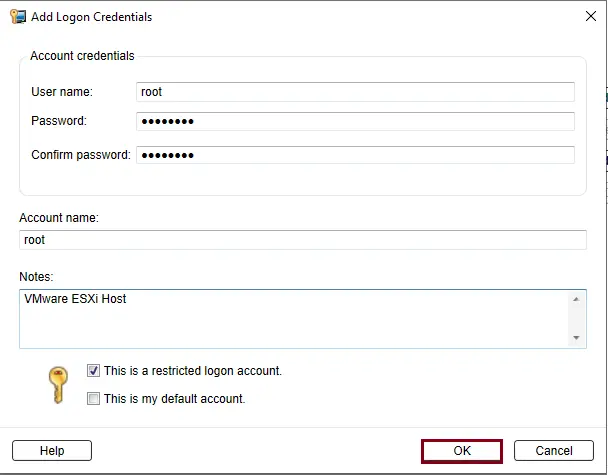 Add logon credentials Backup Exec
