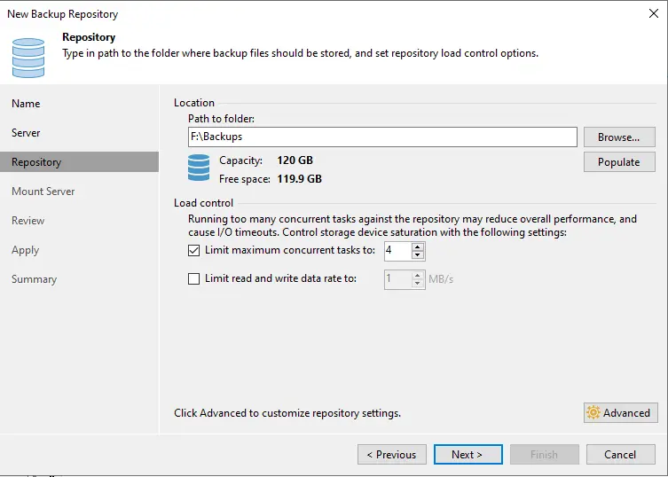 Add new backup repository Veeam