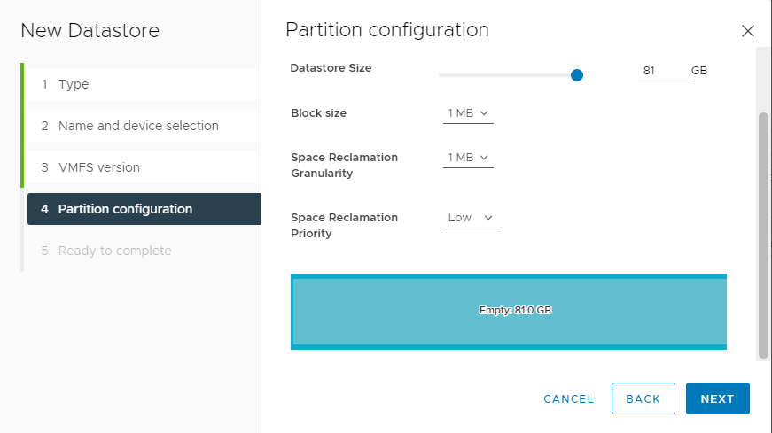 Add new datastore size