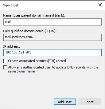 Add new host DNS manager