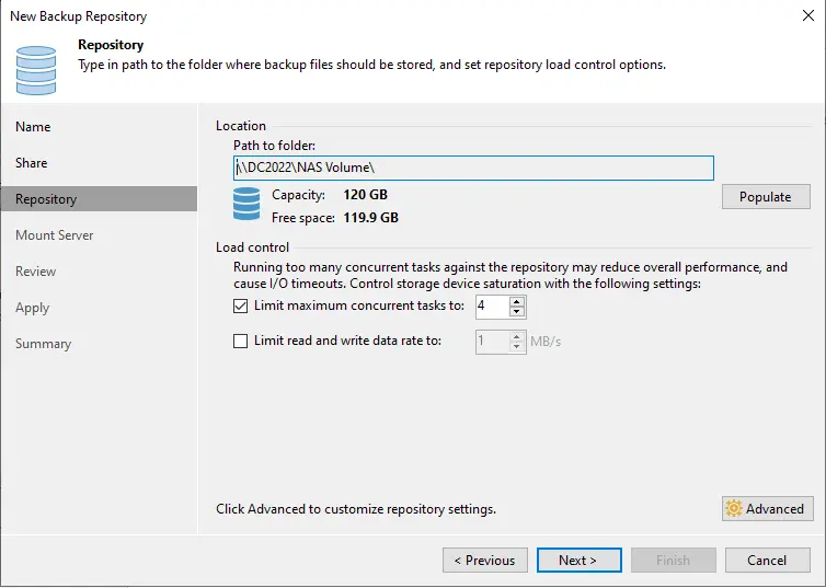 Add repository location Veeam