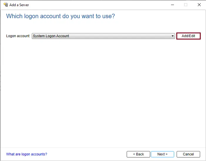 Add server Veritas login account