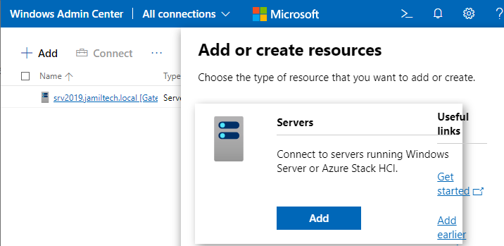 Add server windows admin center