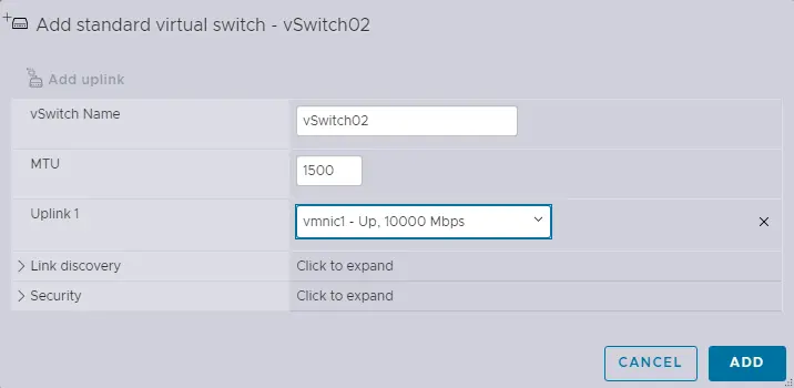 Add standard virtual switch