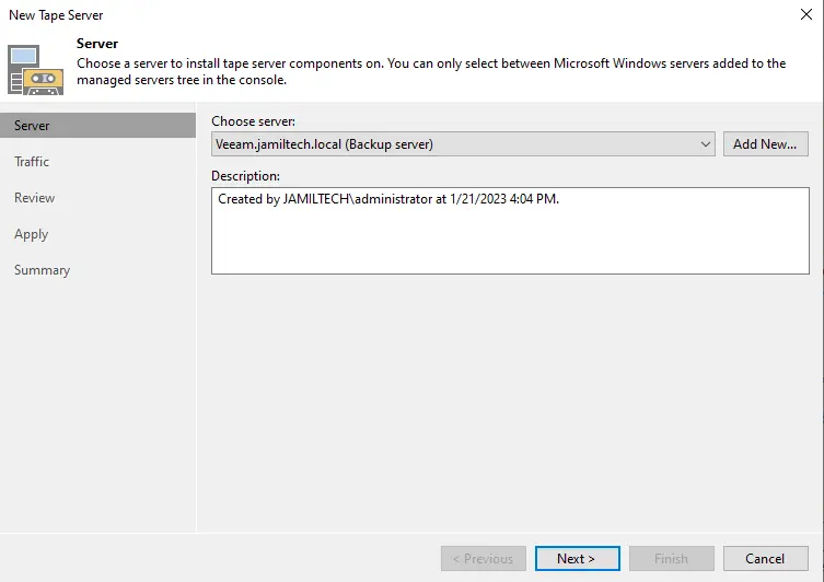 Add tape server Veeam