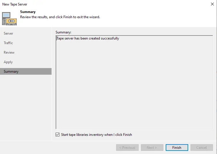 Add tape server summary Veeam