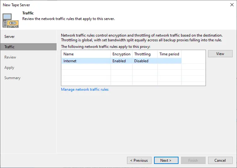 Add tape server traffic rules