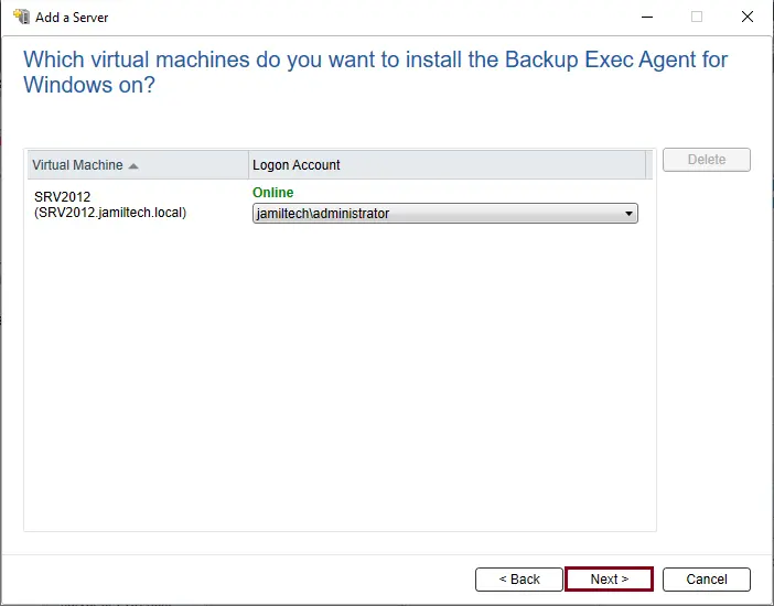 Add vCenter server backup exec logon account